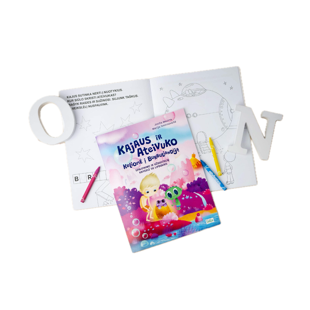 Kajaus ir Ateivuko Kelionė į Burbuliandiją. Spalvinimo ir užduotėlių knygelė su lipdukais